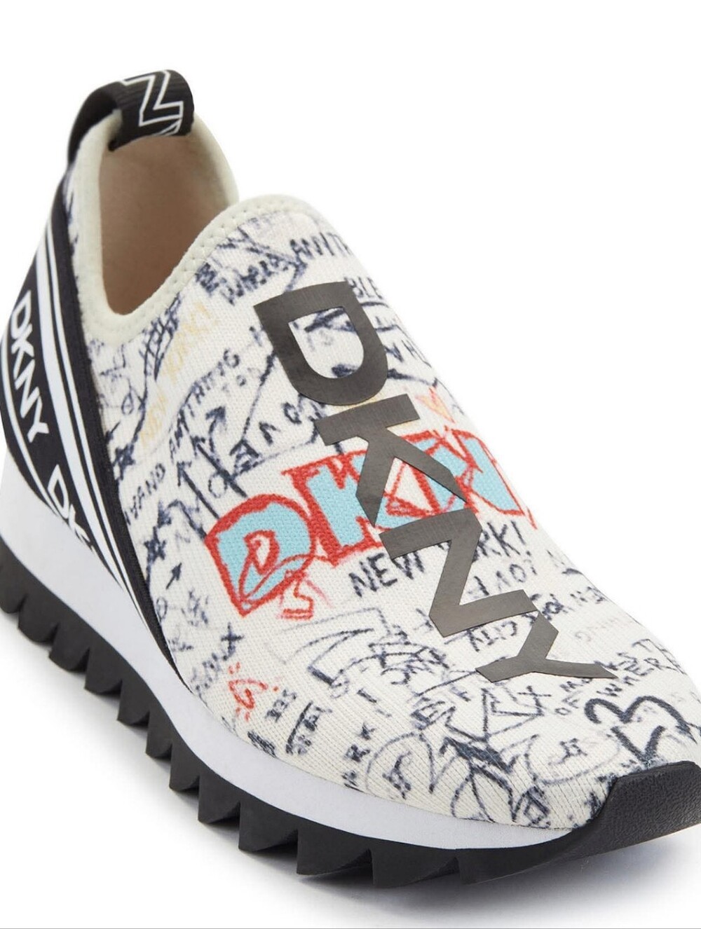 DKNY White Black Red Graphic Slip-On Sneakers